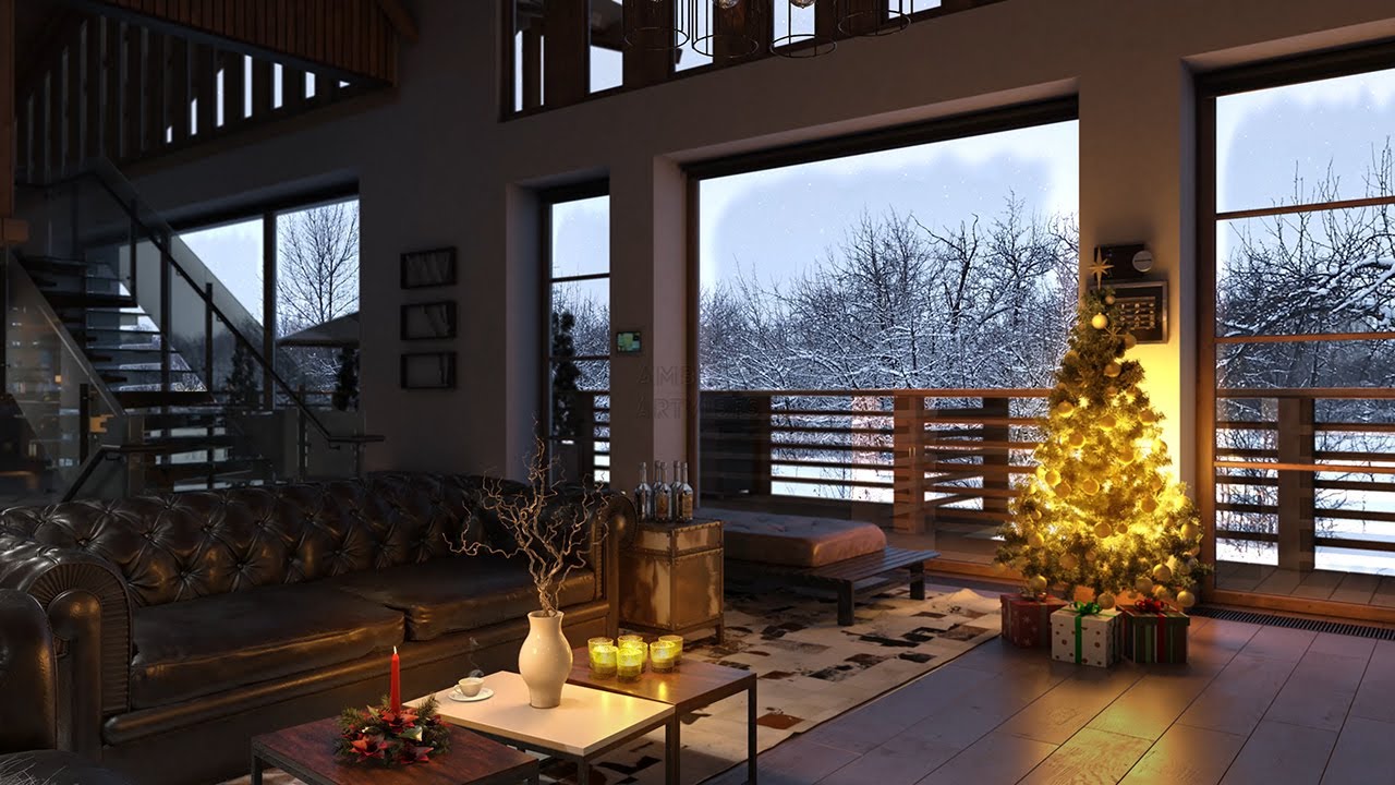 Warm and Inviting Christmas Living Room with Soft Jazz Melodies (4K UltraHD)