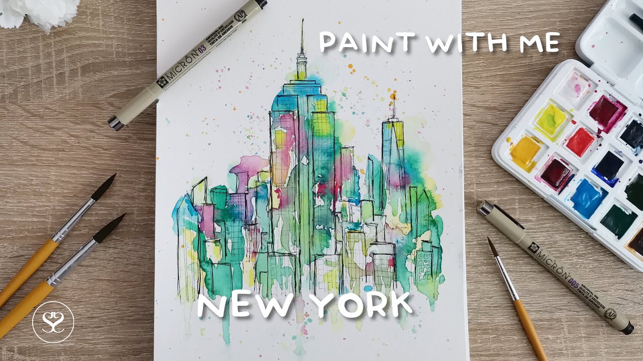 Watercolor paint with me New York City skyline