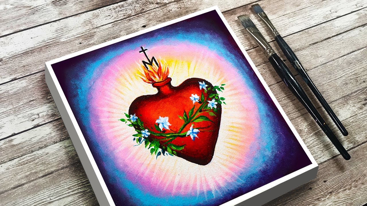 How To Draw Sacred heart | Acrylic Painting - Easter Painting Tutorial