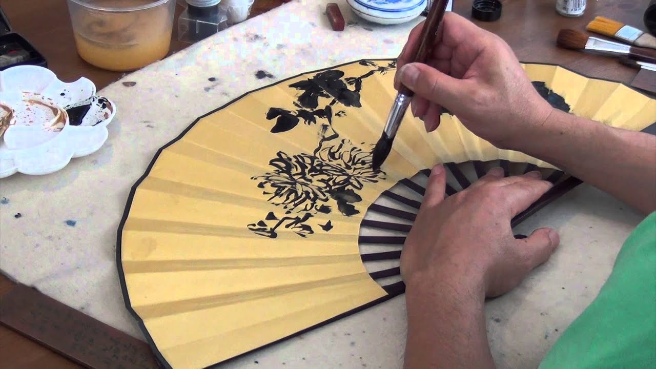 Acrylic Painting on Fabric Fan  04 Chrysanthemum
