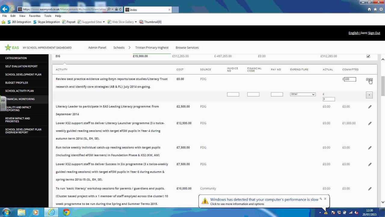 Financial Monitoring in MySID