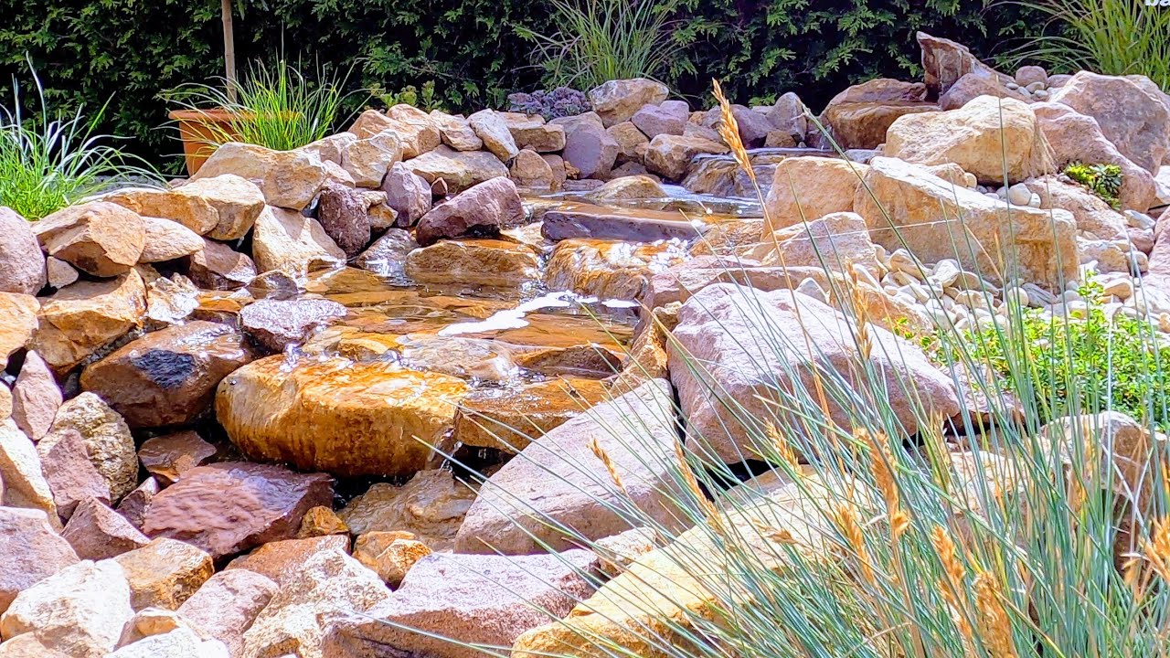Cómo construir una CORRIENTE DE AGUA para el jardín en detalle, ARROYO cascada sin estanque tutorial