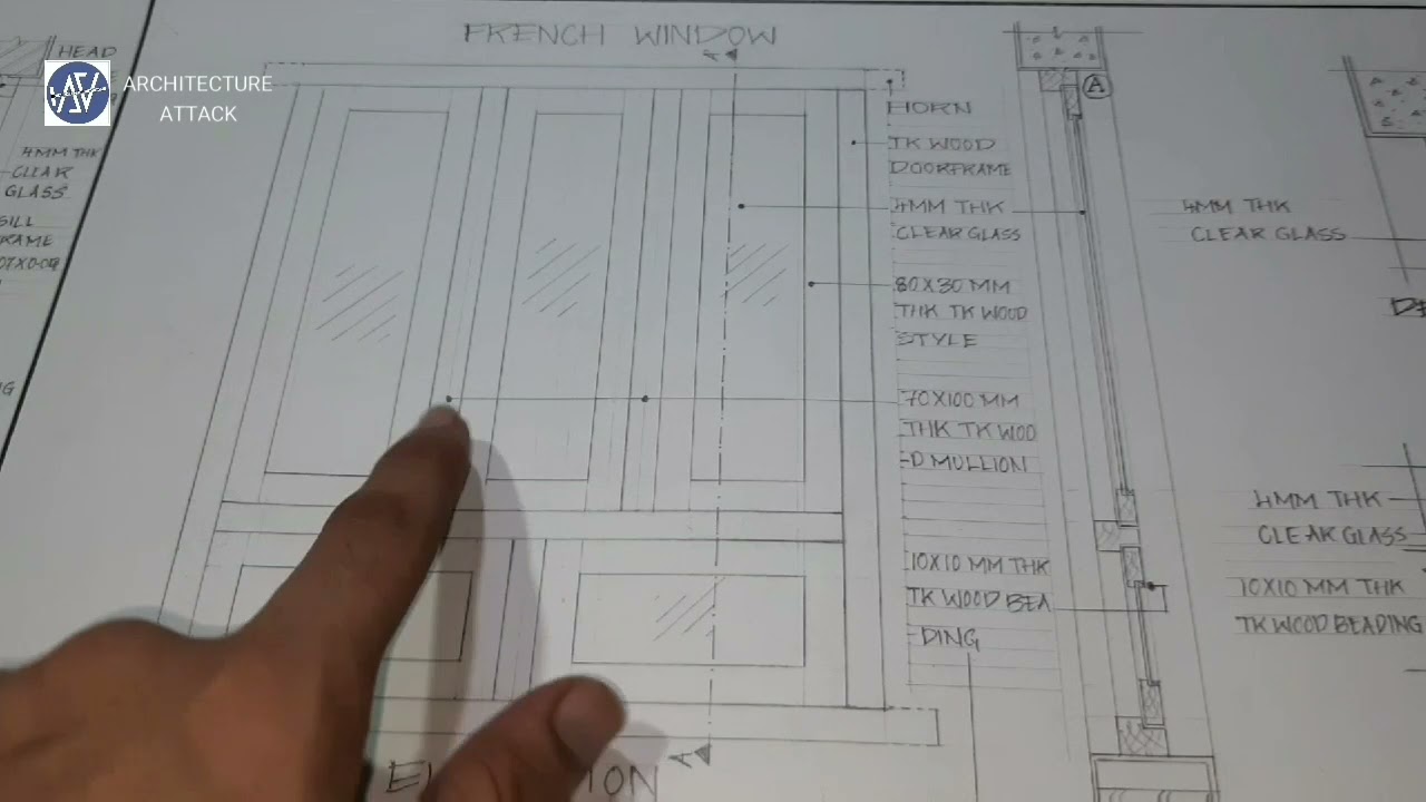 Wooden french Window Technical Drawings | Architectural Drawings | Architecture Attack