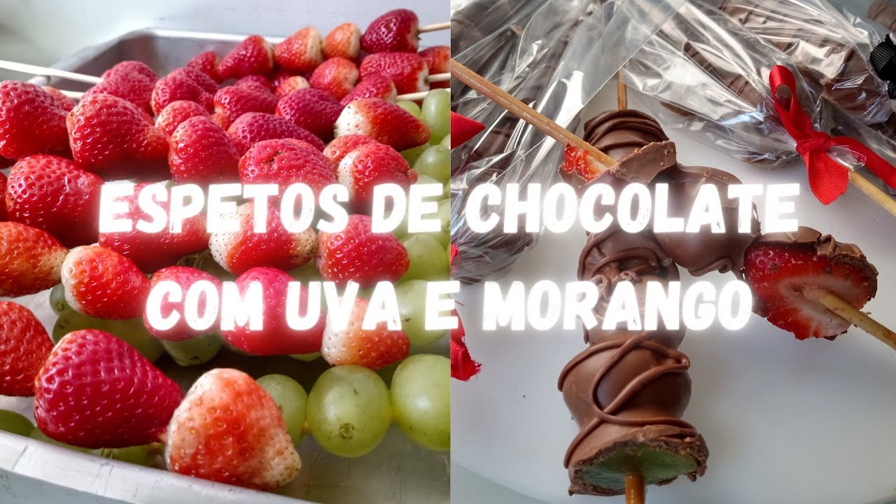 ESPETO DE MORANGO E UVA COM CHOCOLATE