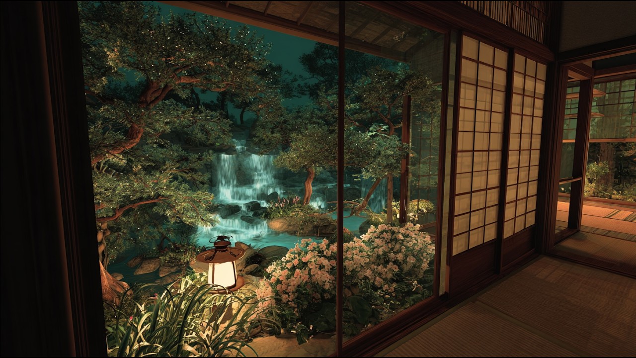 New Japanese Ambient Music - The Soothing sounds of a Waterfall and a Japanese garden｜ 心を癒す滝の水音と日本庭園