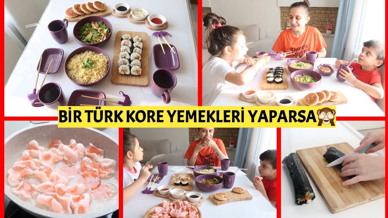 KORE YEMEKLERİ YAPTIM🙈KIZIM İLK KEZ SUSHI YEDİ😄KORE SOFRAM😍SUSHI👍HOTTEOK👍NODDLE👍KIMCHI👍KARİDES CİPS👍