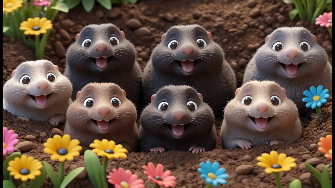 Cinco Pequeños Topos Cavando en la Tierra | Canciones de Animales y Naturaleza