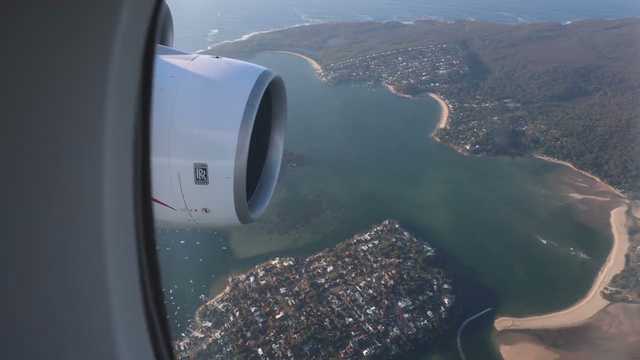 Botany bay approach in the morning on Qantas A380 - UNCUT