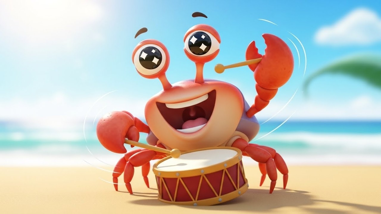 Забавный краб играет на барабане «Бум-Бум» 🦀🥁🎶 | Мультфильм для детей и весёлый подводный оркестр