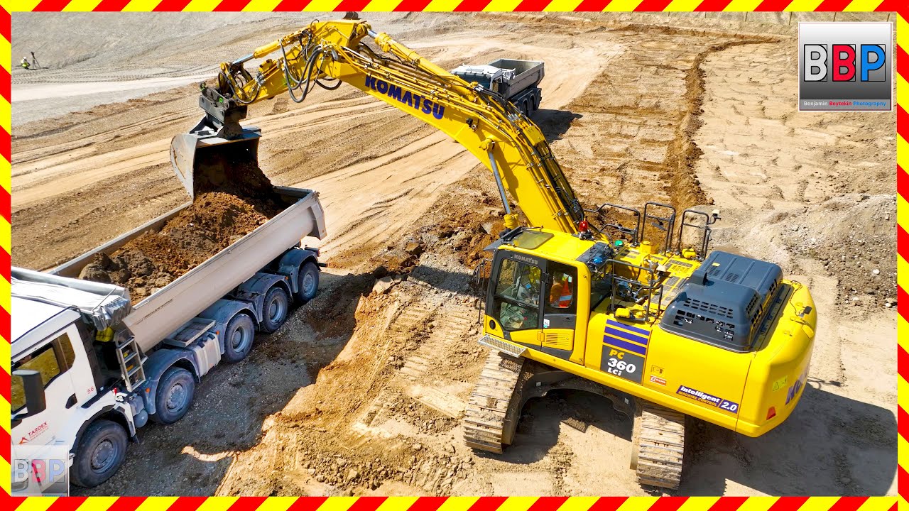 Komatsu PC360LCi & MAN, Volvo Kipper, Abraum im Kieswerk, 2025. Teil 2  #komatsuexcavators