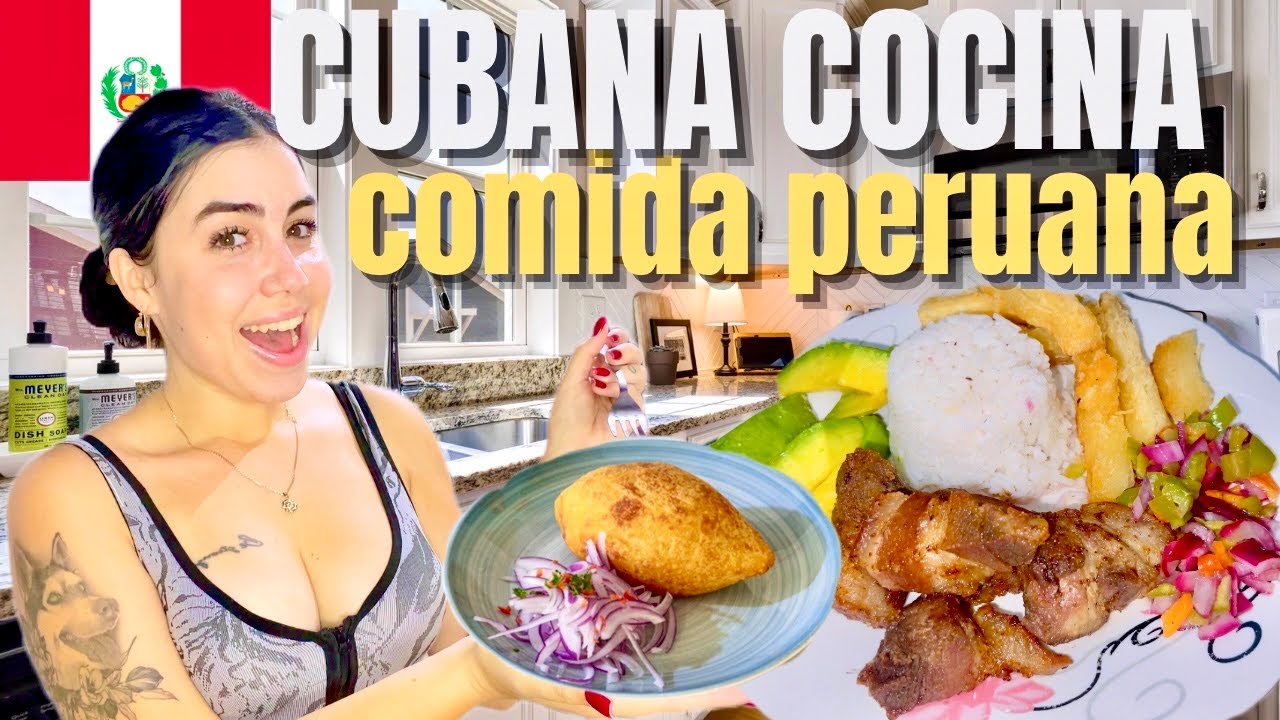 Cubana cocina 🧑🏻‍🍳 COMIDA PERUANA🇵🇪por PRIMERA VEZ [PAPA RELLENA y CHICHARRON CRUJIENTE]