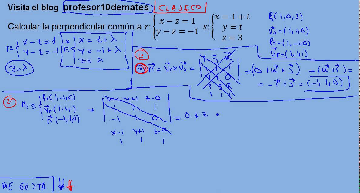 Perpendicular común a dos rectas que se cruzan 01 ejercicios resueltos