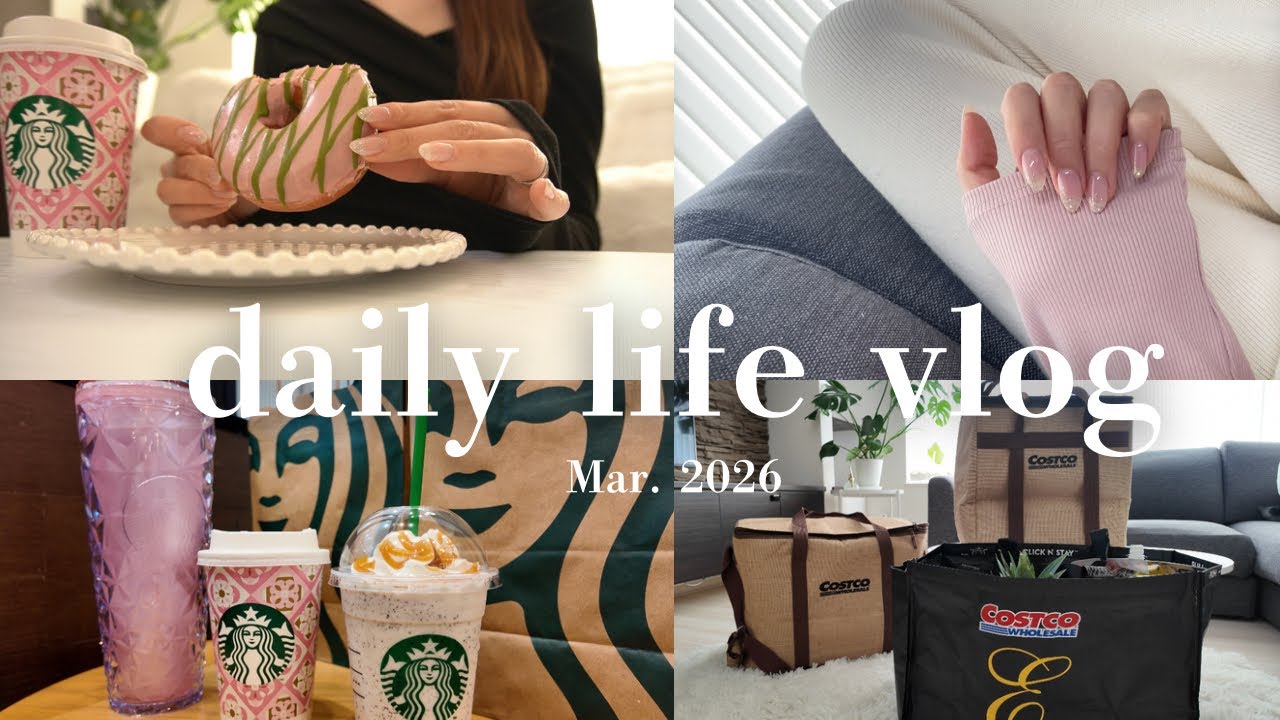 vlog｜スタバの桜シリーズで春を楽しむ🌸スタバ新作購入品紹介🛒｜コストコ購入品紹介と仕分け✨｜旦那とモーニングdate🎀｜手作りお豆腐ワッフル🧇｜おうちごはん