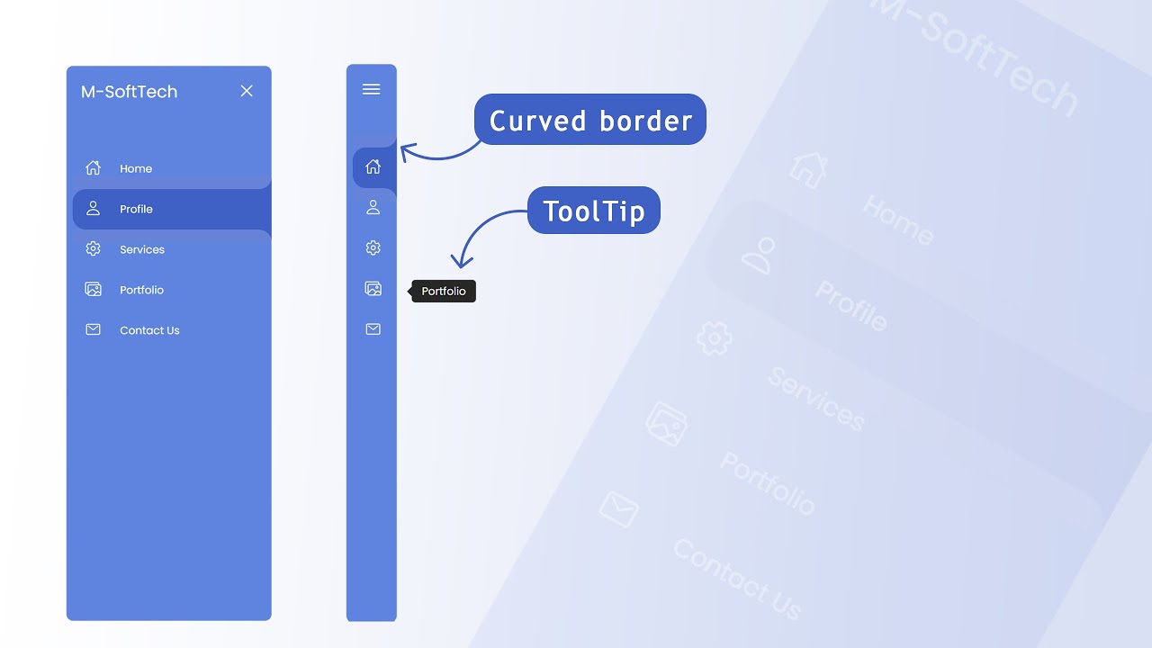 Responsive Sidebar Menu in HTML CSS & JavaScript with Tooltip and Curved border