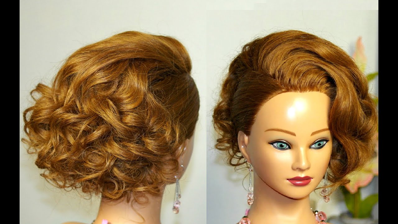 Hairstyle for medium long hair. Wedding prom updo