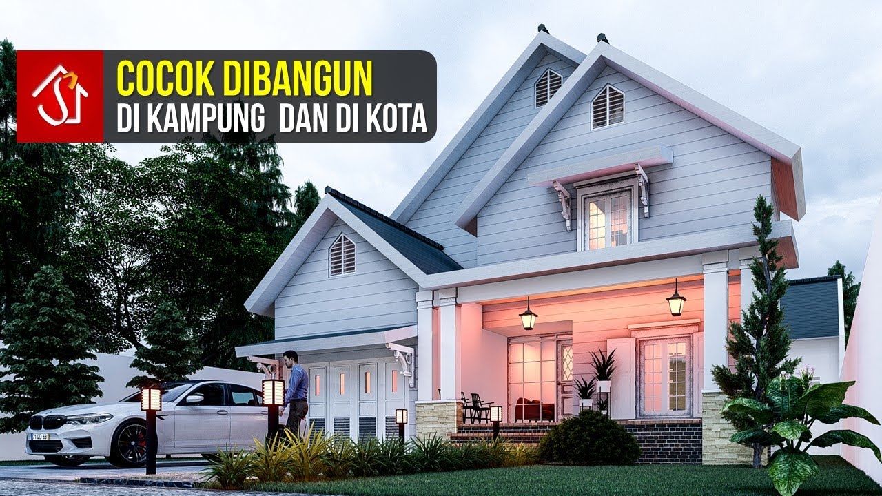 Desain Rumah Sederhana American Style | 5 Kamar Tidur Luas Lahan 15 x 45 M