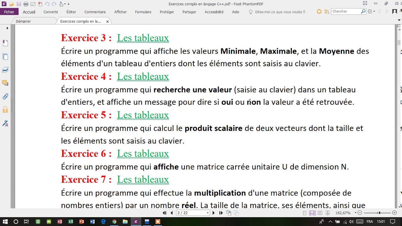 Langage C++  partie 8 exercice 4 sur es tableaux