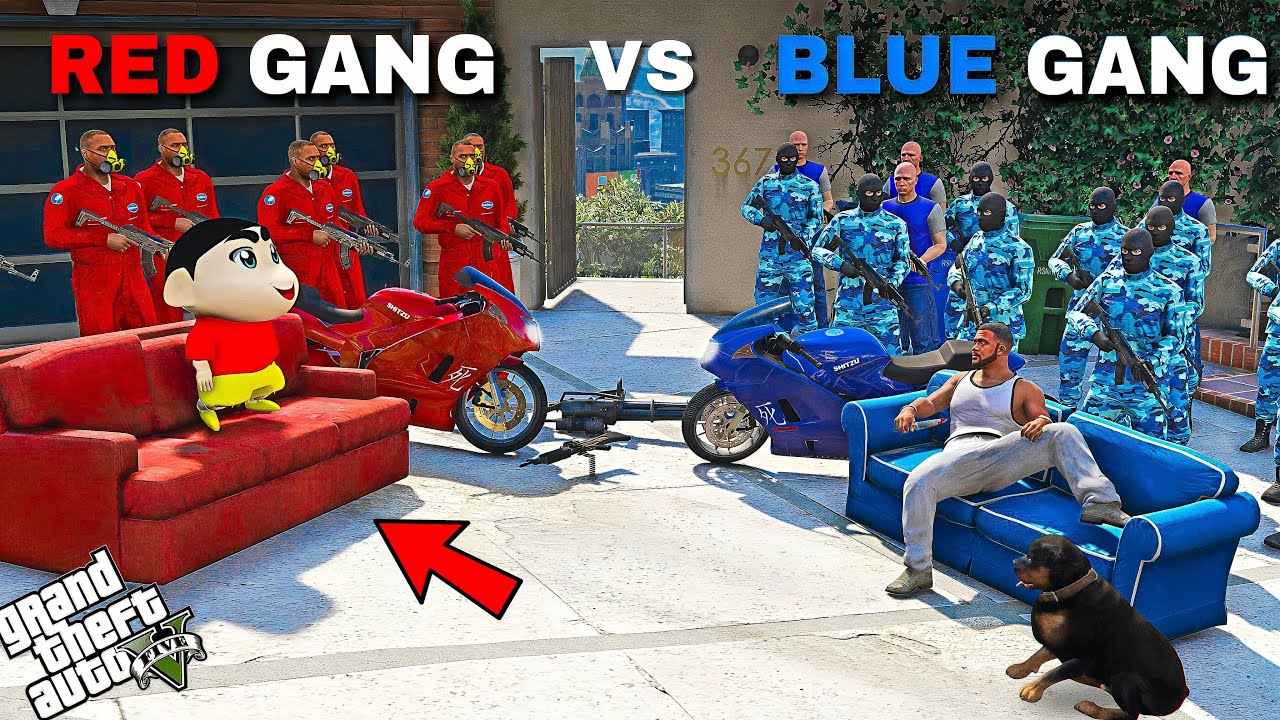 Shin chan Red Gang Vs Franklin Blue Gang Biggest Fight in GTA 5 ! in Telugu