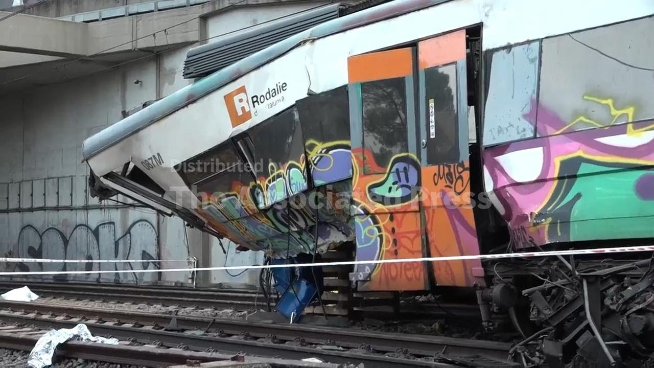 Aftermath of Barcelona commuter train crash that killed one person