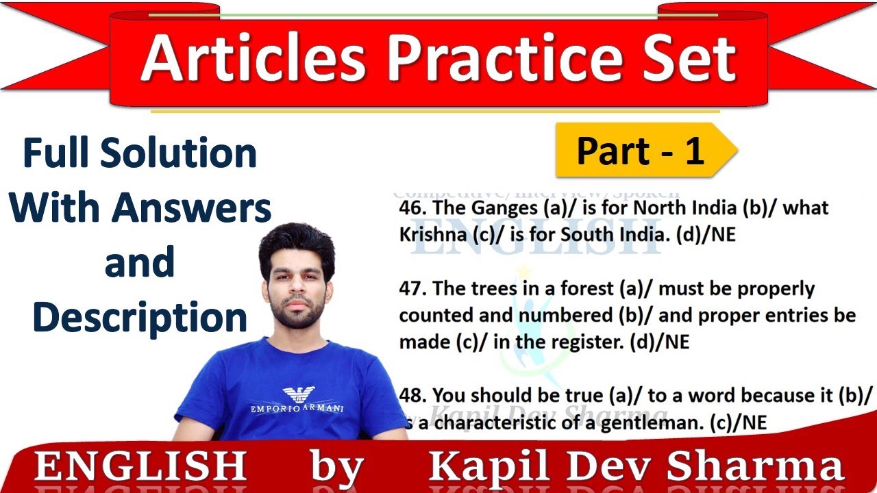 Articles Practice Set Exercise with Answers and Explanation Part - 1 English by Kapil Dev Sharma