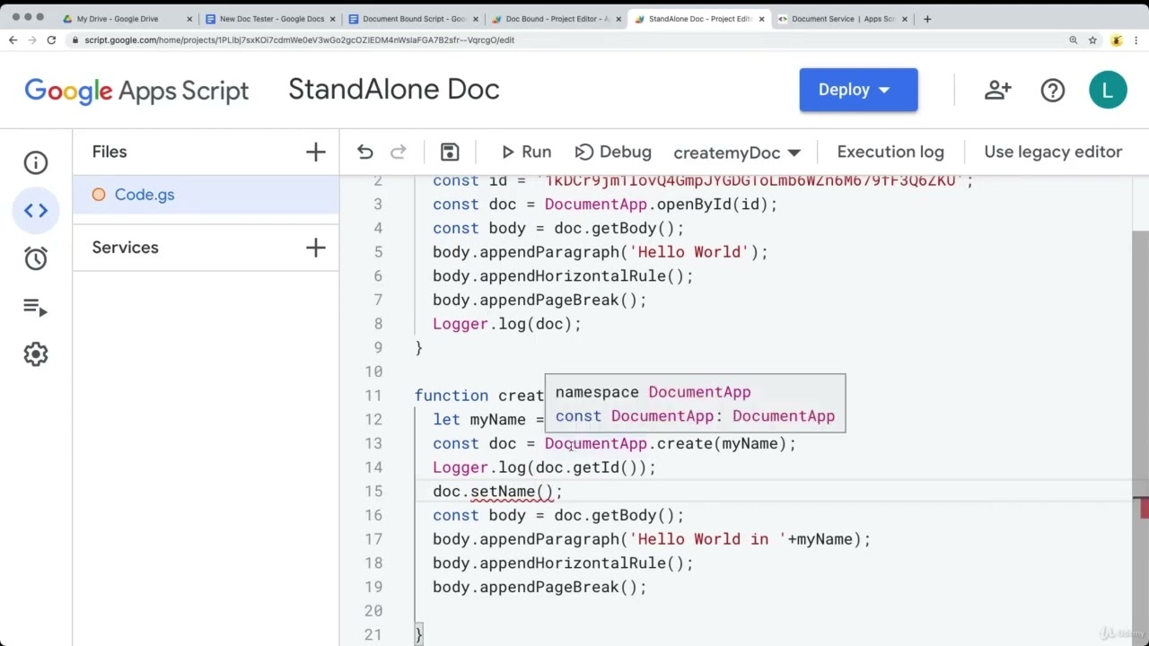 04 Google Apps Script Document Service Class DocumentApp
