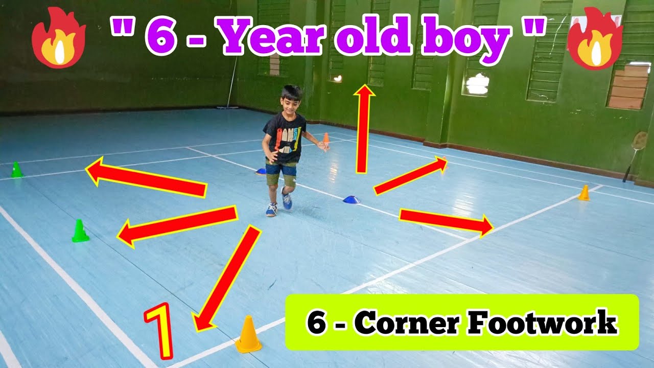 6 - Year Old Boy 🔴 6 Corner Footwork Training 🔴 Beginners Badminton Coaching 🔴 Basic