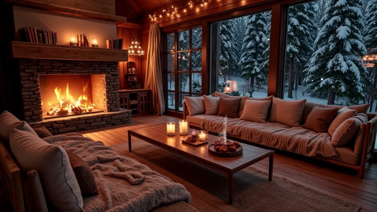 Warm Firelight Living Space | Deep Ambient Piano for Night Calm and Restful Sleep