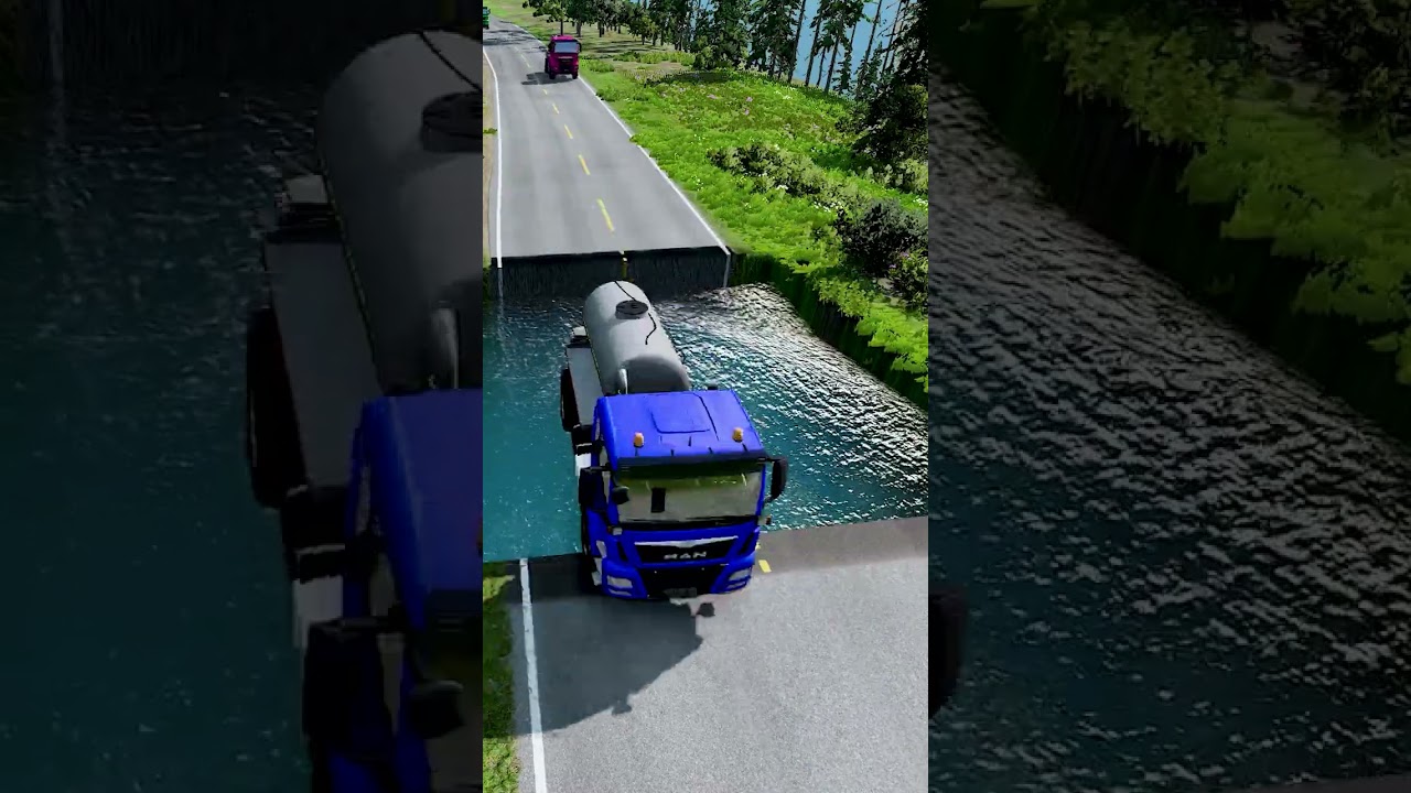 Tanker trucks vs massive water pit #113 | #doublespeedbumps  #carsvswaterpit #carsvsdeepwater