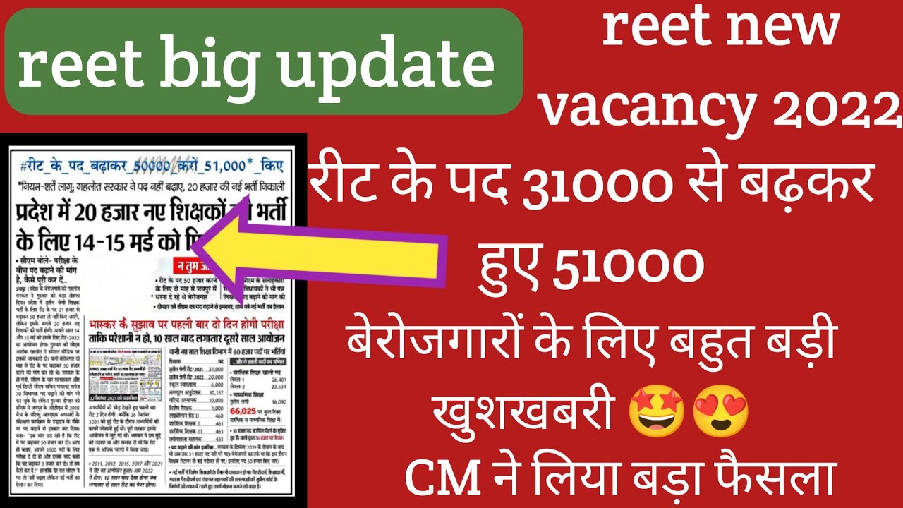 reet new vacancy 2022 / reet news today / reet new vacancy / rajasthan teacher bharti