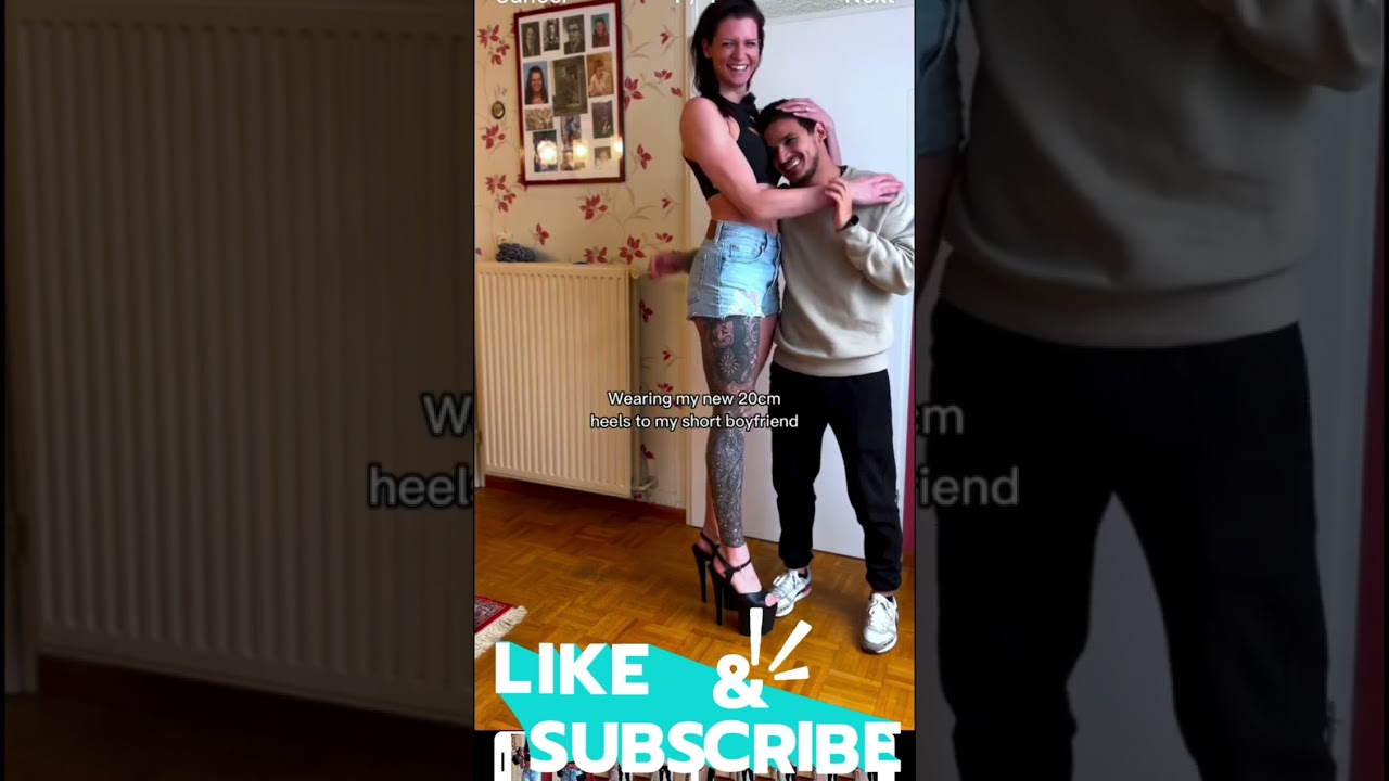 Tall girlfriend in high heels with short boyfriend romantic video