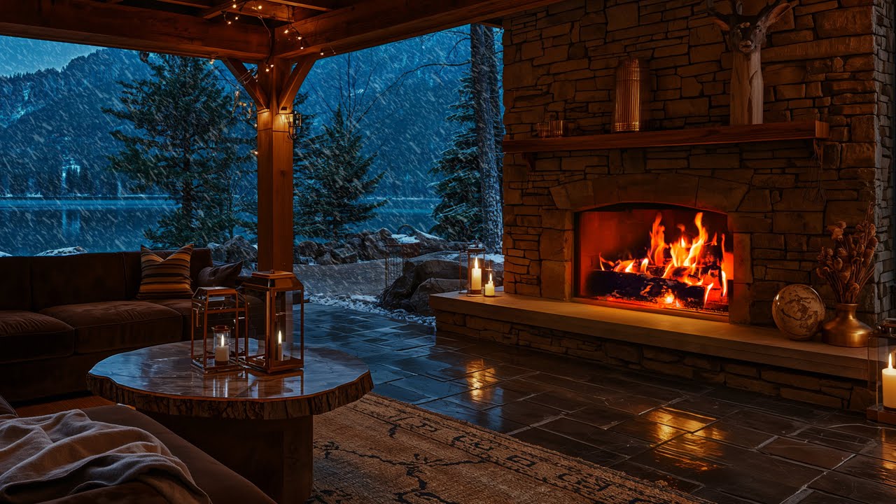Crackling Fireplace 4K | Luxury Winter Cabin Ambience (10 Hours)