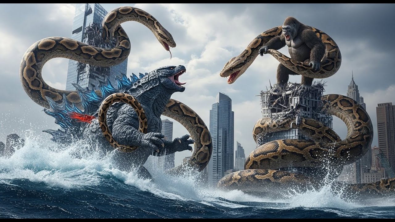 King Kong and Godzilla vs. Giant Python Snakes: A Major Clash At Sea And İn The City - SHOCKING HD!
