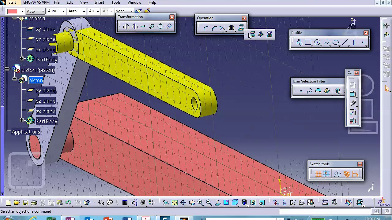Mechanism Design, Slider Crank Mechanism Chapter 4, Catia v5,  Nader G Zamani