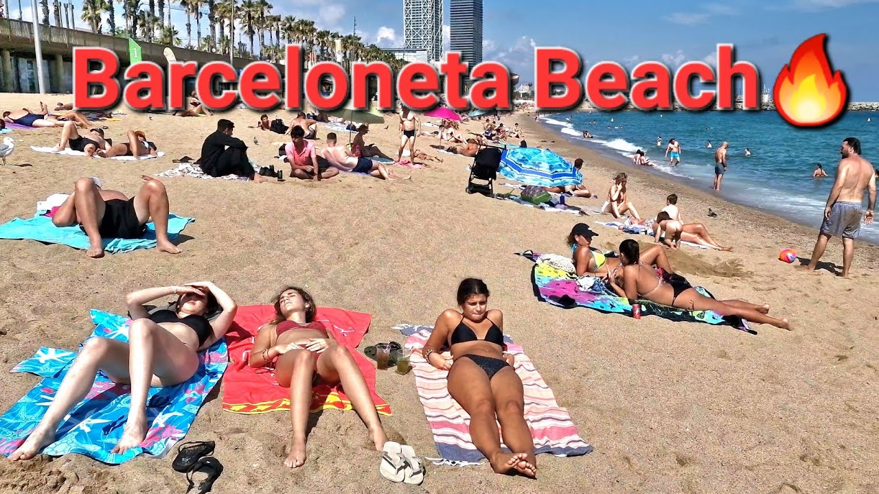 Barceloneta Beach🌊⛱️Hot Day🔥☀️Barcelona🇪🇸 4k Walk