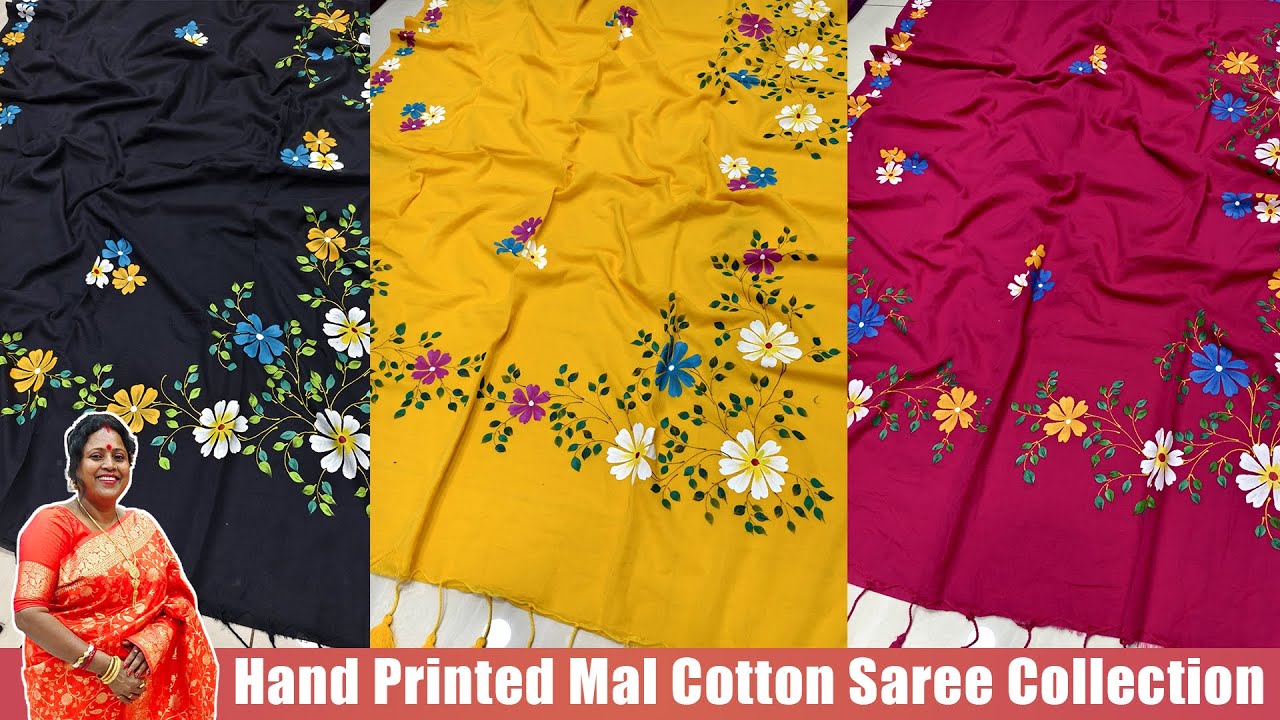 Exclusive Hand Printed Mal Cotton Saree Collection | With BP | SUJATA'S COLLECTION