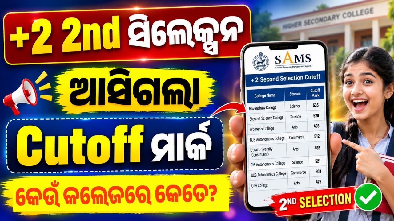 +2 2nd Selection Cutoff Check Online। Plus2 Second Selection Merit List Cutoff Released 2026-27