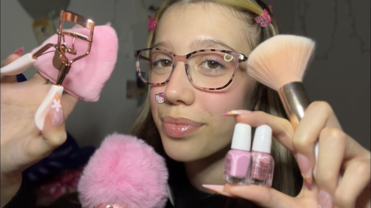ASMR Personal Attention with Pink Items 🌺💐| Plucking your Eyebrows + Curling Your Eyelashes & more