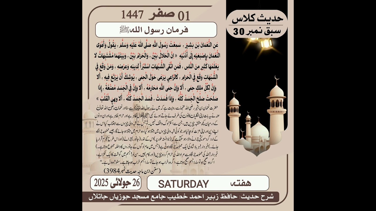 Hadees Class Lesson No 30 (Sunan Ibn-E-Maja Hadees No 3984)