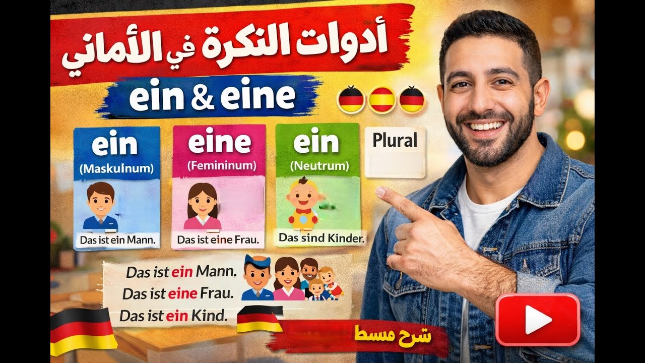 02. القواعد - أدوات النكرة في الألماني بسهولة | ein & eine | شرح مبسط للمبتدئين 🇩🇪