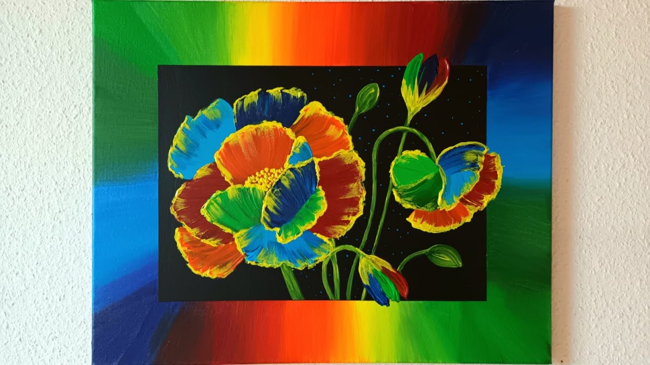 Bunte Blumen Malen Acrylfarben für Anfänger Flowers Acrylic Painting Colorful Step by Step Beginners