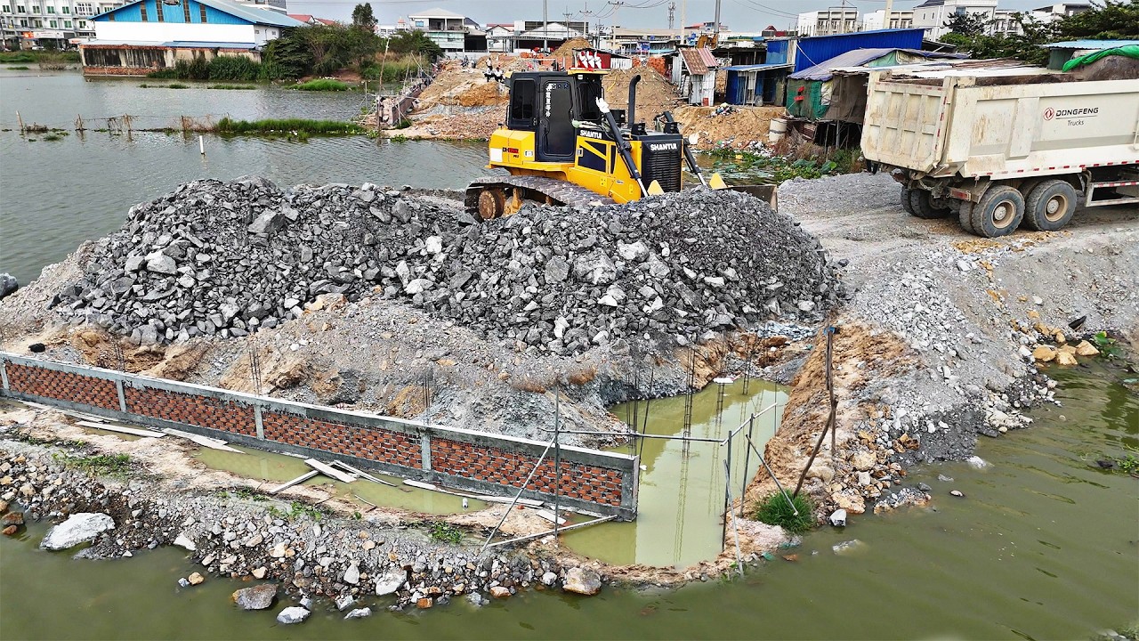 Third​ Video Master Class Action The Project Continue Process- Dozer Push Stone Move To Water