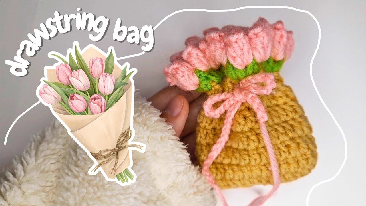 Easy Tulips Drawstring Bag Crochet Tutorial | Fast Crochet Pattern