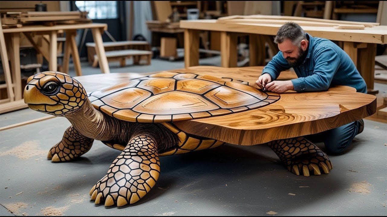A Masterpiece Of Woodworking: A Turtle-Shaped Tea Table Made From Discarded Tree Roots.