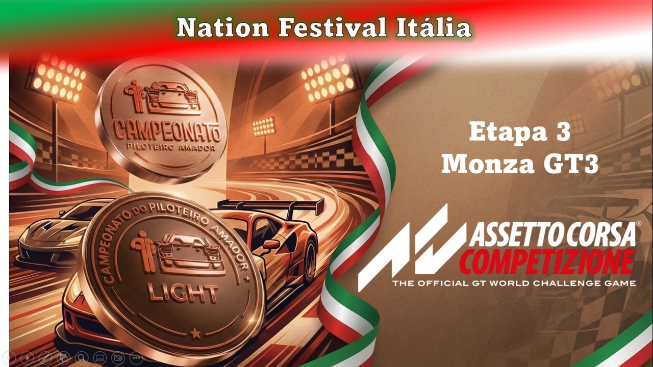🔴 AO VIVO | Piloteiro Amador 2026 – Etapa 3 LIGHT - Monza - Assetto Corsa Competizione