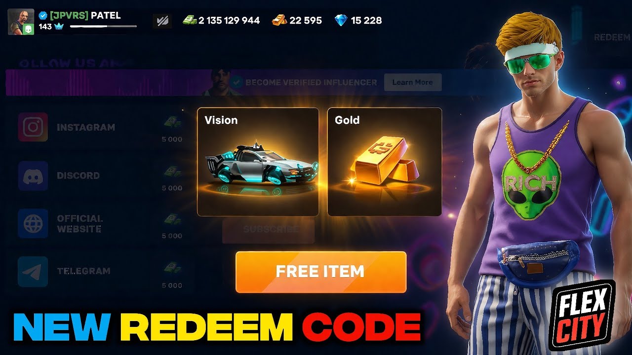 Flex City Redeem Code 2026 💰 Free Car + Gold (100% Working)