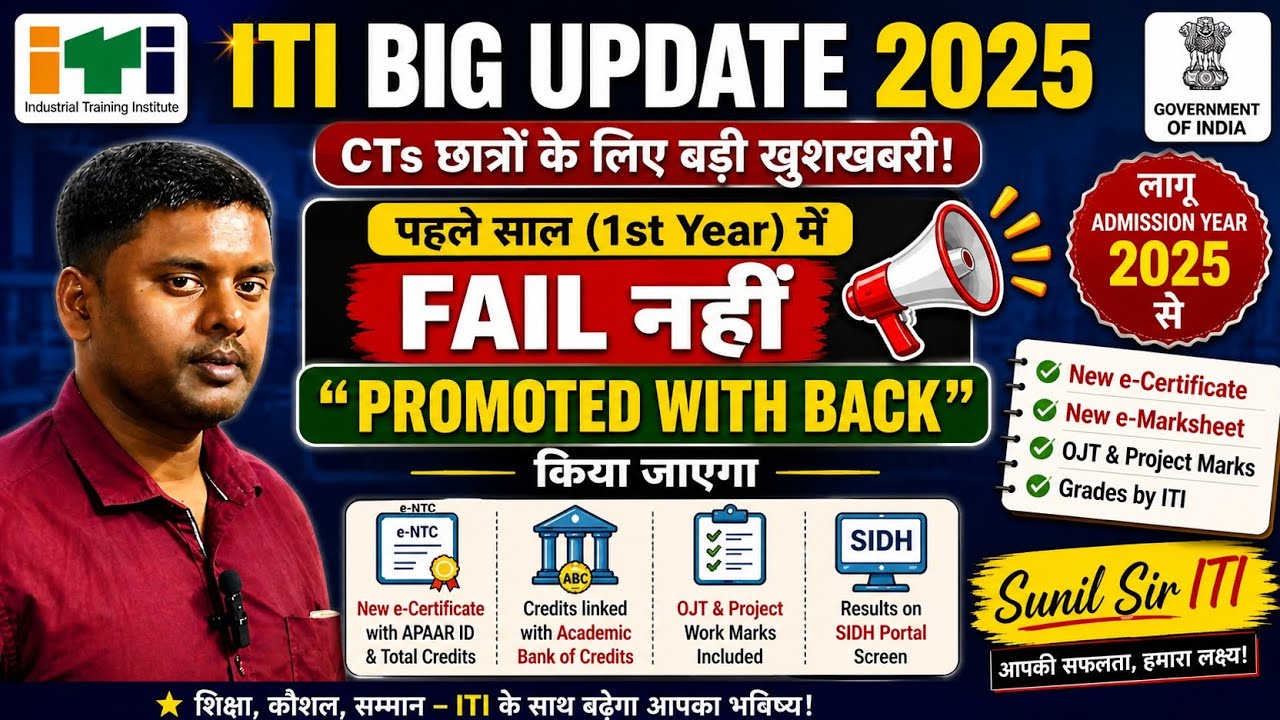 ITI Big Update 2025 🔥| FAIL नहीं अब Promoted with Back | New Result Rule Explained  #sunilsiriti