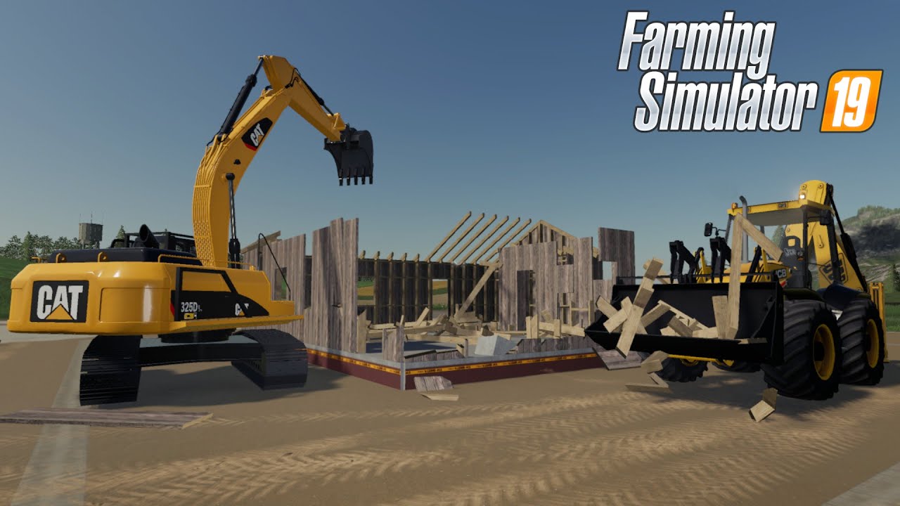 FS19 - DEMOLISHING wooden HOUSES with a CAT excavator - Farming Simulator 2019 Roleplay Mod