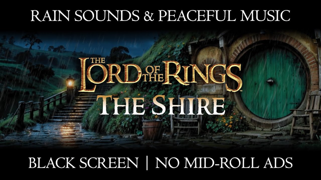 Lord of the Rings | ⛈ Rain Sounds and Peaceful Shire Music, Black Screen, No Mid-Roll Ads