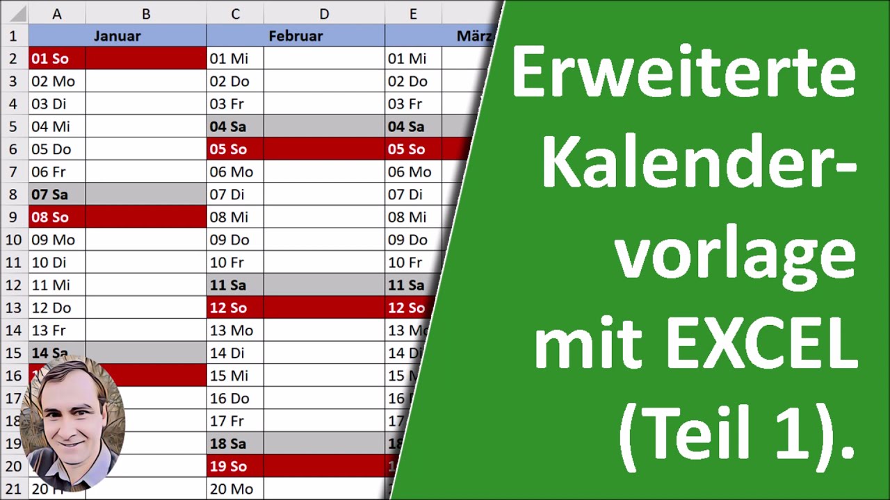 Erweiterte Kalendervorlage in Excel (Teil 1)