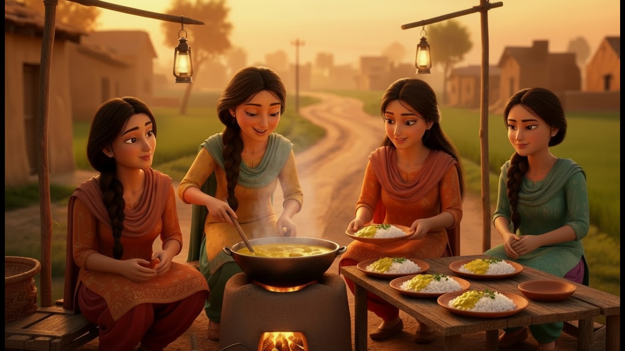 Chaar Sahaeliyaan Aur Karhi Chawal Ka Dhaba | Dilchasp Gaon Ki Kahani | Kids Animated Story